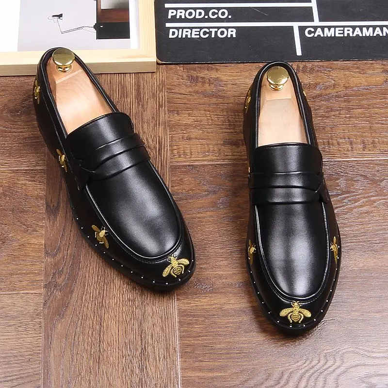 

Mens Pointed Toe Dress Genuine Leather shoes Luxury Wedding Floral Print Flats Loafers Office wedding party Lazy Driver Shoes