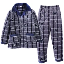 Зимние толстые теплые мужские хлопковые Пижамные комплекты с длинным рукавом с отложным воротником повседневные Большие размеры L-3XL мужские коралловые флисовые пижамы