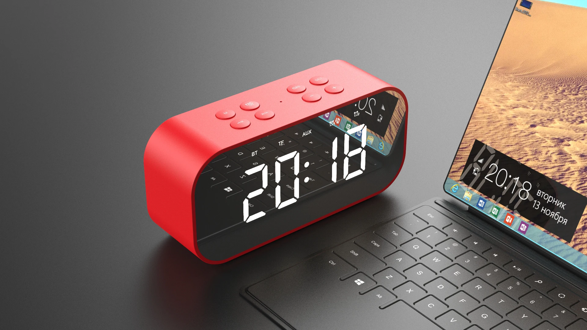 Bluetooth 5,0 Портативный беспроводной Bluetooth динамик Колонка сабвуфер музыкальная звуковая коробка светодиодный Будильник для ноутбука - Цвет: Красный