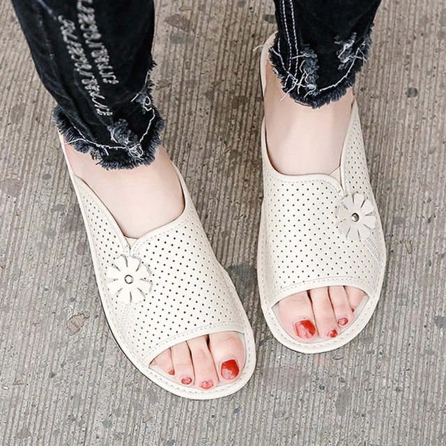 Summer Women Slippers Flowers Beach Shoes Woman Open Toe Sandals Wedges Slides White Ladies Shoes Zapatos mujer Flip Flops 6328