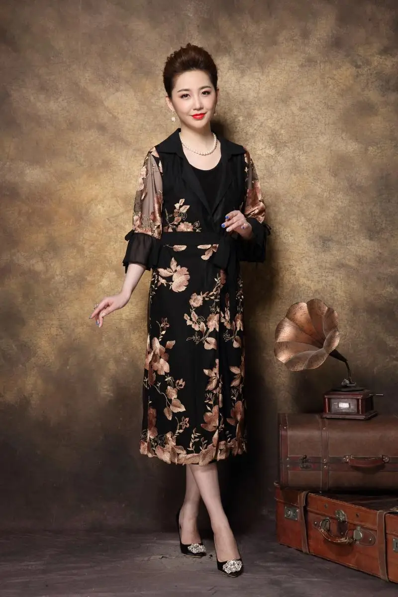 Элегантное Длинное платье в китайском стиле с вышивкой в стиле ретро, платье-Двойка для женщин среднего возраста, осеннее платье для вечеринок, большие размеры, vestidoXXXXL