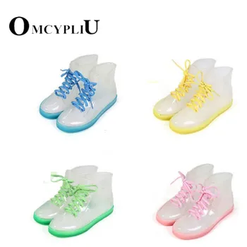 

Rain Boots 2019 Summer Women Ankle Boot Fashion Plus Size Transparent Flat Booties Rainboots Waterproof Woman Shoes botas mujer