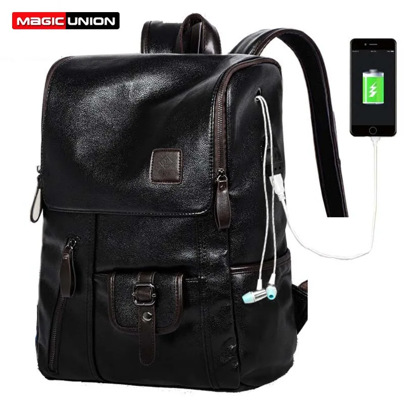 MAGIC UNION мужской рюкзак с несколькими карманами из искусственной кожи, мужской рюкзак с зарядкой через usb, школьные сумки для колледжа, винтажный рюкзак для путешествий, сумка на плечо