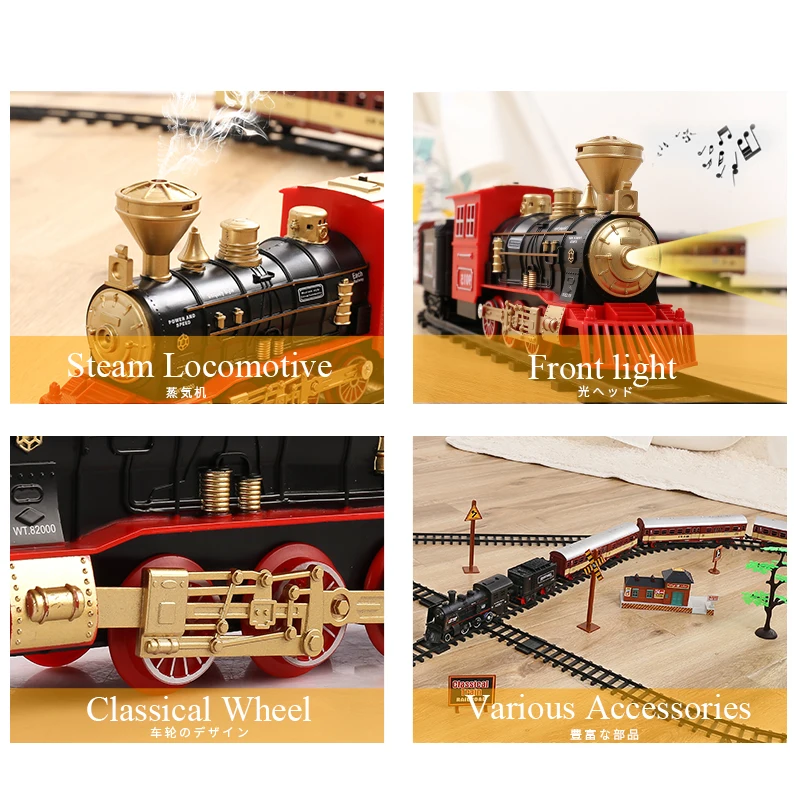 Simulation Electric Track Train Building Blocks Classical Locomotive Model Toy LED and Sound Retro Steam Train Toy For Children