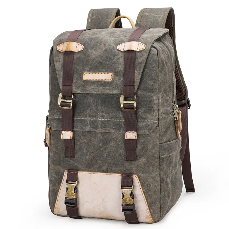 Atinfor Водонепроницаемый холст Винтаж путешествия рюкзак Для мужчин большой рюкзак Камера сумка для ноутбука Bagpack - Цвет: Армейский зеленый
