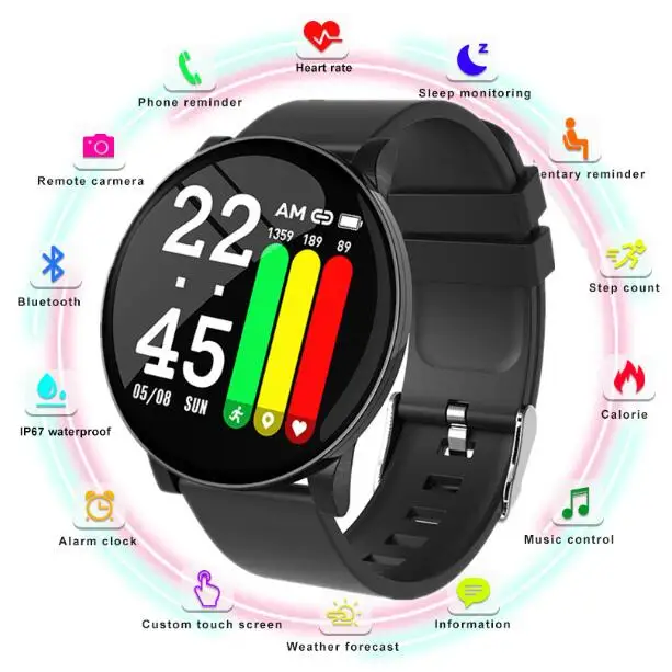 

Slimy W8 Smart Watch IP67 Waterproof Tempered Glass Activity Fitness Tracker Heart Rate Monitor Sports Men Women Smartwatch