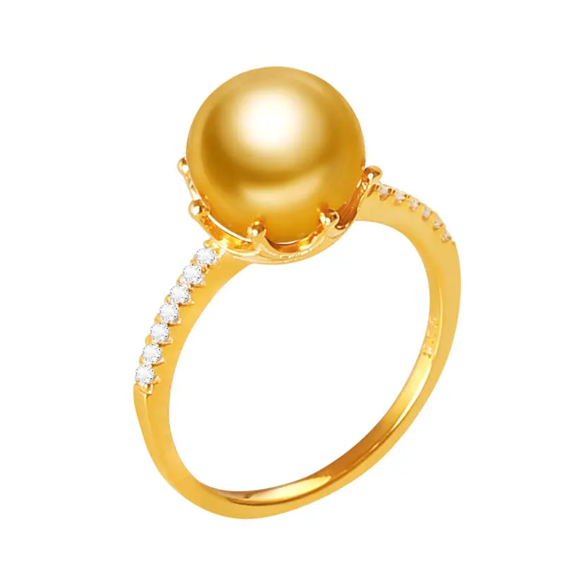 YS 925 пробы, серебряное кольцо с жемчугом и короной, 9-10 мм, натуральное культивированное золото, Южное море, серебряное кольцо с жемчугом для женщин и девушек, хорошее ювелирное изделие - Цвет камня: south sea pearl