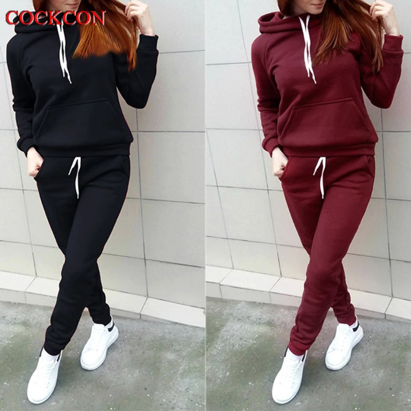 

COCKCON Women 2pcs Tracksuit Coat+Pants Casual Suit Letter Print Hoodie Sweatshirt 2 Piece Suit