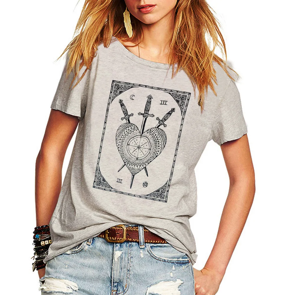 

Summer women t shirt short sleeve sword tarot circle print Top Tees Camisa Lady t shirt Femme Harajuku tshirts women
