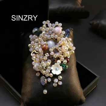 

SINZRY original handmade artificial crystal brooches natural freshwater pearl coiling vintage Brooch pin for female