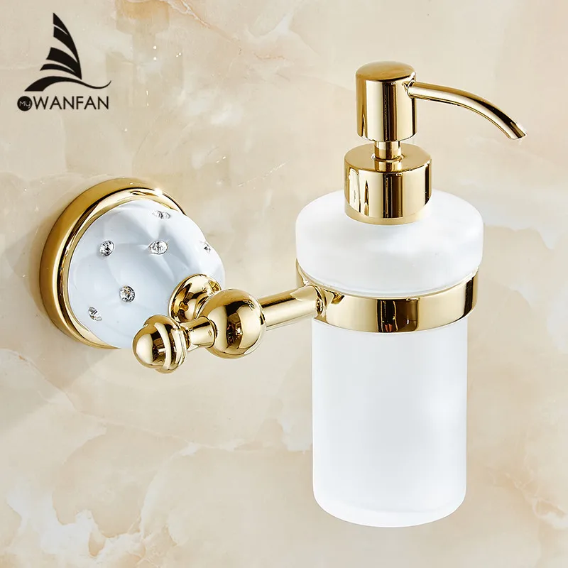 Kaufen Seife Spender Luxus Goldene Wand Montiert Flüssigkeit Seife Halter Mit Gold Milchglas Behälter Flasche Bad Produkte 5218