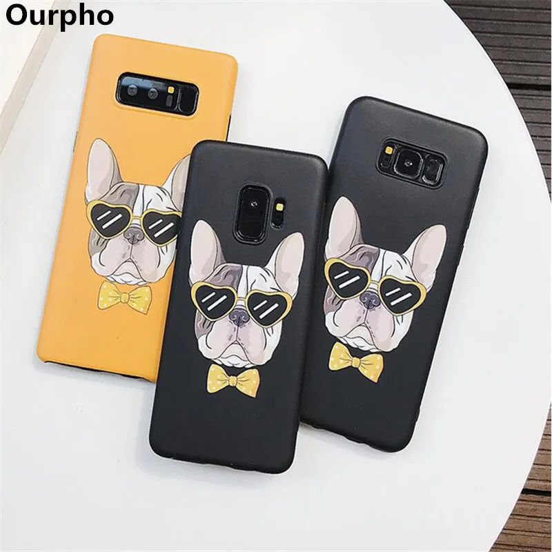 

Ourpho Cartoon Cool Bulldog Soft Phone Case Cover For Samsung Galaxy Note 9 S8 S9 Plus Note 8 Cases Lovely Pet Dog Back Cover