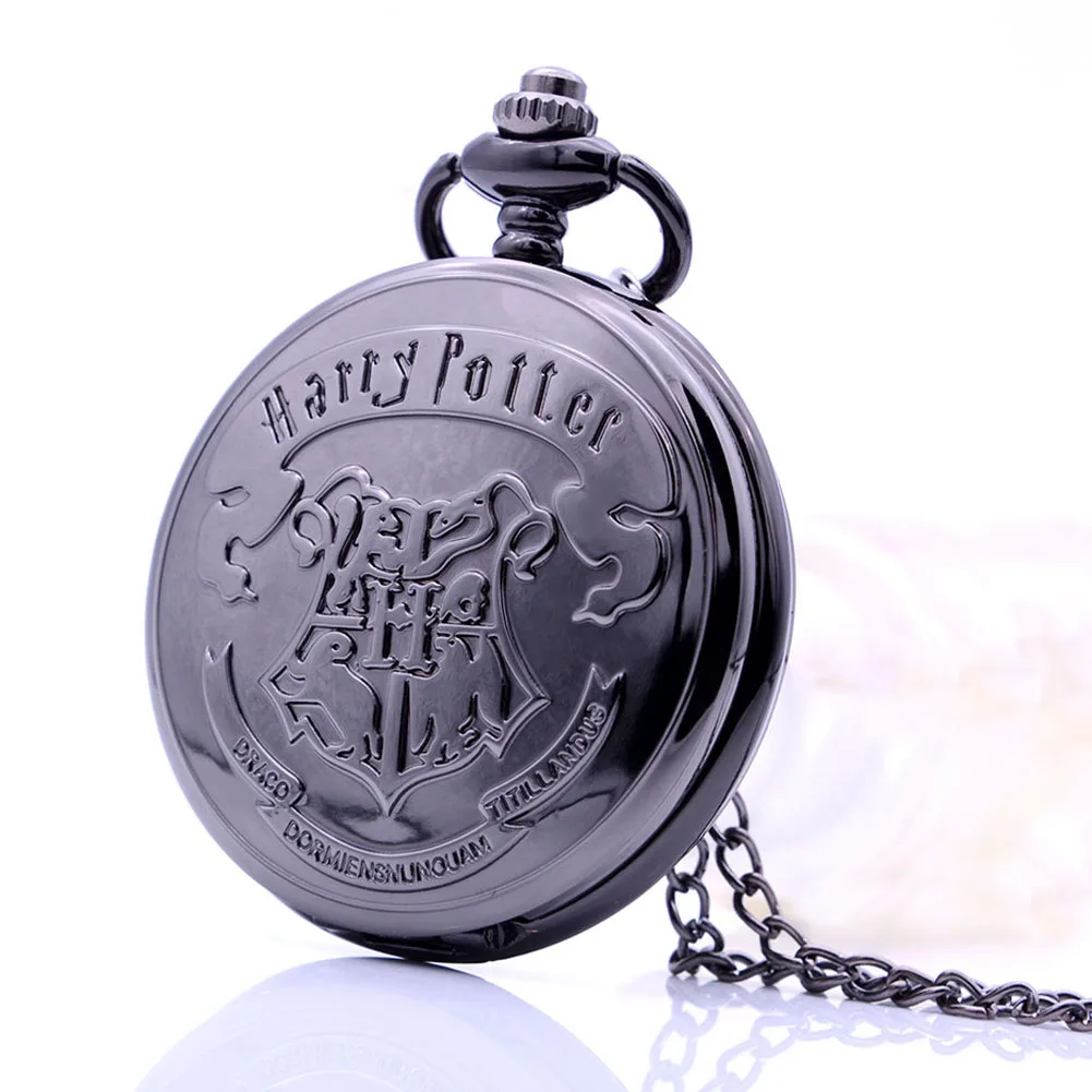 

Retro Bronze/Black Harry Potter Hogwarts School H Color Quartz Pocket Watch Analog Necklace Pendant Women Mens relogio Montres