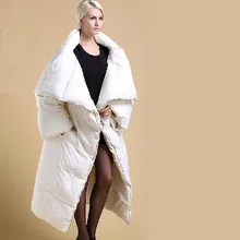 Женская зимняя одежда больших размеров, длинное стеганое пальто на утином пуху, теплая утепленная куртка, парка, съемные рукава, черный, белый цвет