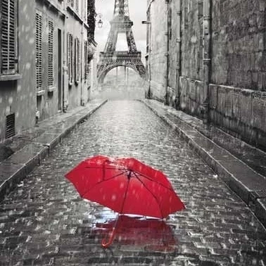 Paris - Red Umbrella Poster Print (24 x 36)