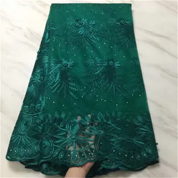 

New Arrival African Lace Fabrics High Quality Deep Green France Cord Lace Guipure Lace Fabric For Nigerian Beaded Lace Fabric