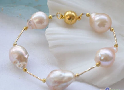 

00008 pink BAROQUE KESHI REBORN PEARL gild 5star bracelet