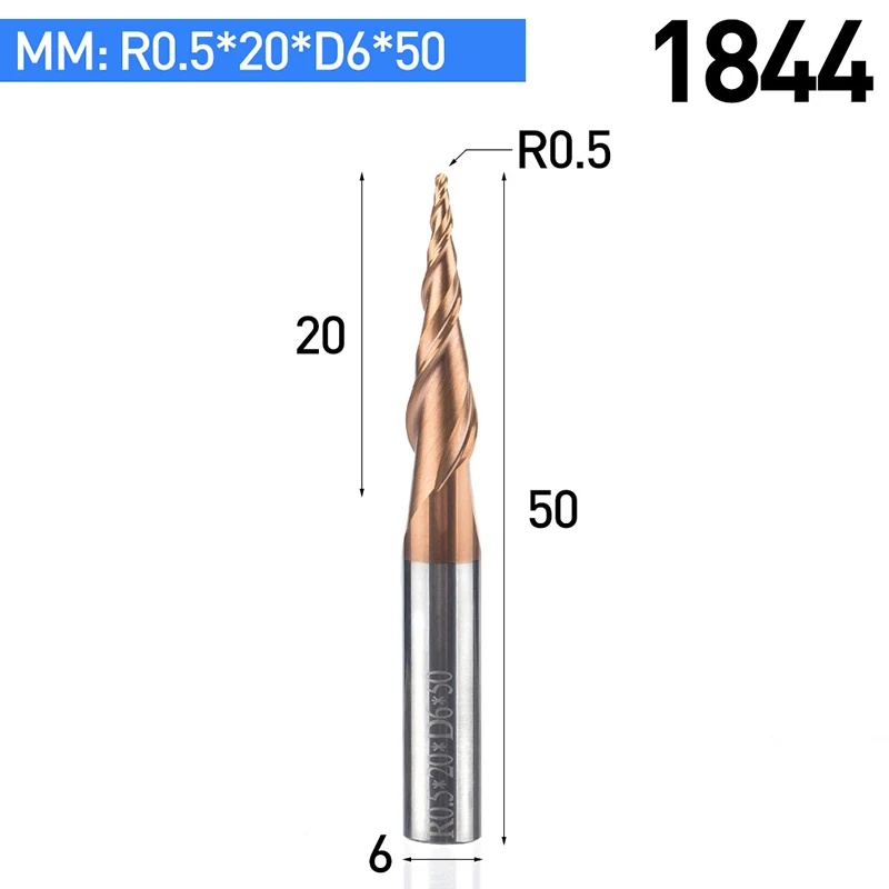 1 шт. HRC55 коническая шаровая Концевая фреза с вольфрамовым твердосплавным покрытием конус с ЧПУ фреза D4-D10mm гравировальный станок - Длина режущей кромки: 1844
