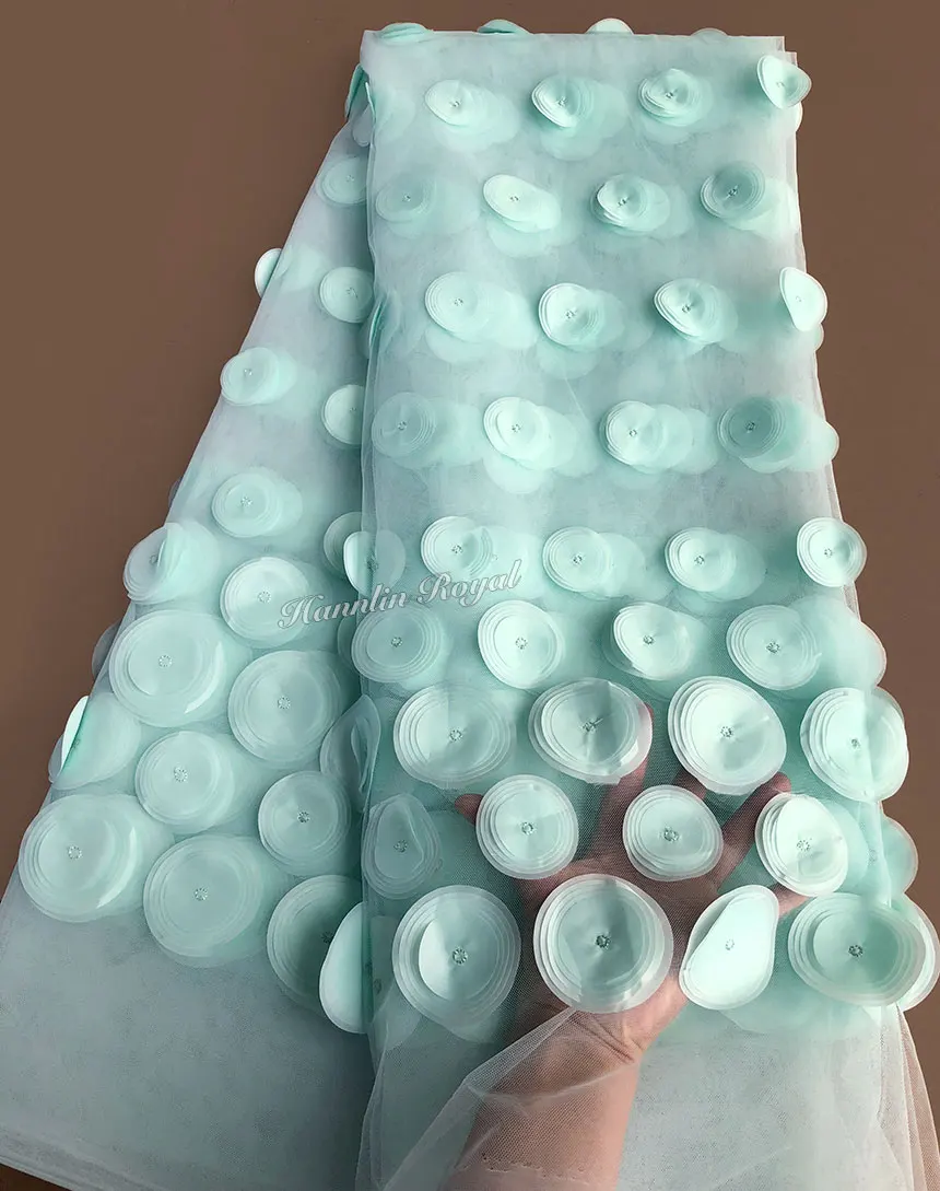 

Baby Aqua solid circular embroidery African french lace lovely tulle fabric mesh net lace 5 yards hot sale