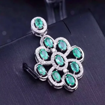 

Natural green emerald stone pendant S925 silver Natural gemstone Pendant Necklace trendy Luxury large round women party jewelry
