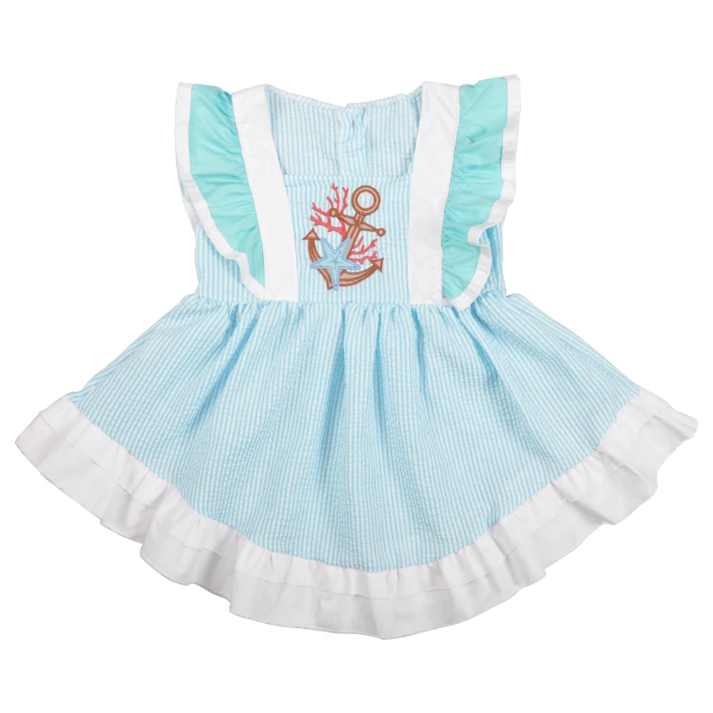 Summer Girl Outfits Baby Girl Clothes Boat Pattern Short with Plaid Pants Kids Boutique Outfits for Girls 2GK903-1110-HY