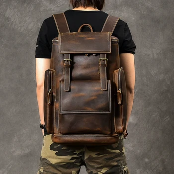

Crazy Horse Leather British Large Capacity 15 16' laptop Men's Backpack first Layer Leather male shoulder bags Travel Backpack