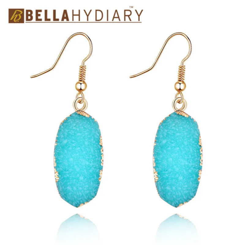 

Unique European Female Geometric Stone Druzy Resin Earrings Gold Hook Drop Earrings For Women Jewelry Pendientes Mujer Moda 2019