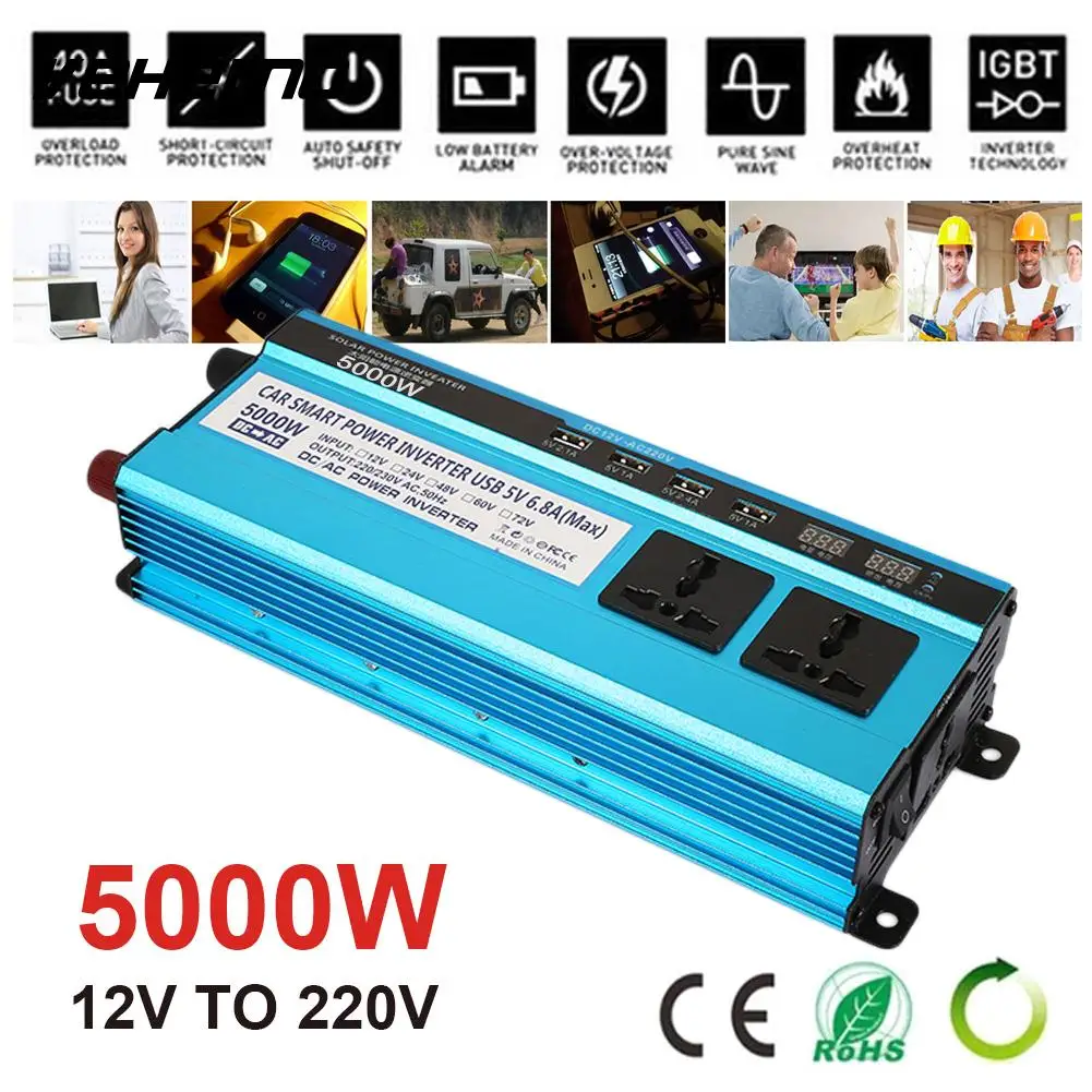 

with Digital Display Car Inverter Converter Outdoor Solar Power Inverter Portable Transformer High Performance DC12V To AC220V