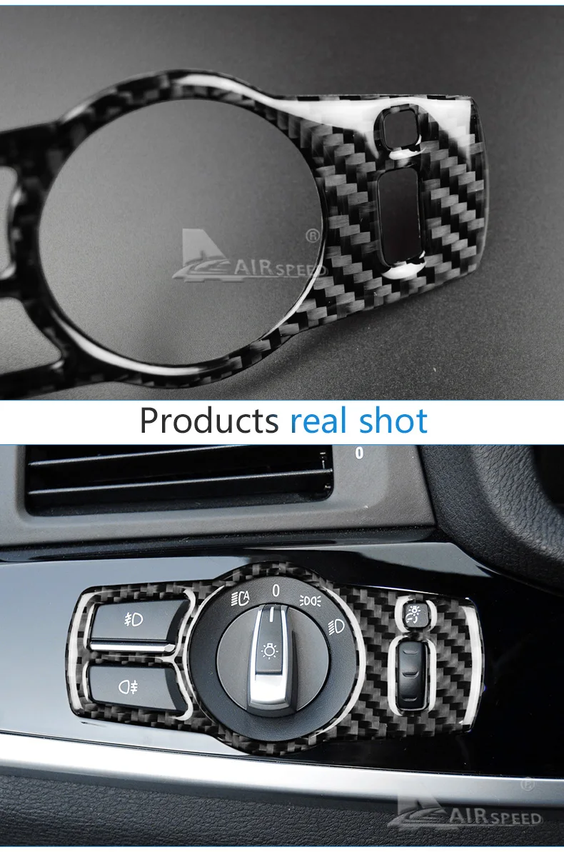 for BMW F10 F07 F01 F25 F26 LHD Carbon Fiber Car Headlight Switch Cover Trim Stickers 5 Series Accessories Car Styling (5)