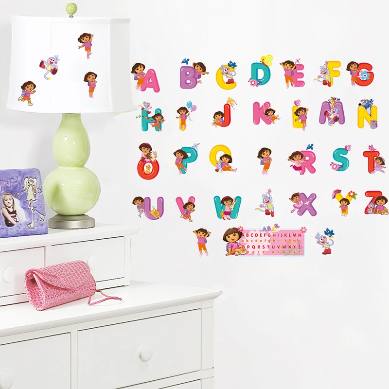 Мультяшные красочные 26 букв алфавит наклейки на стену для детской комнаты декор Минни Микки Рост Диаграмма ПВХ DIY настенные художественные наклейки
