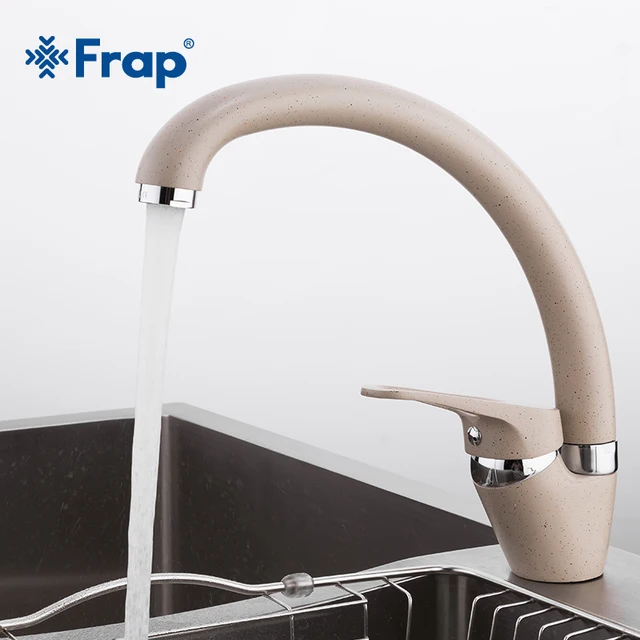 Best Price Frap Fashion Arc Kitchen Sink Faucet 5 Color Brass Mixer Single Handle Dual Control Swivel Spout Tap Ceramic Spool Faucets F4113