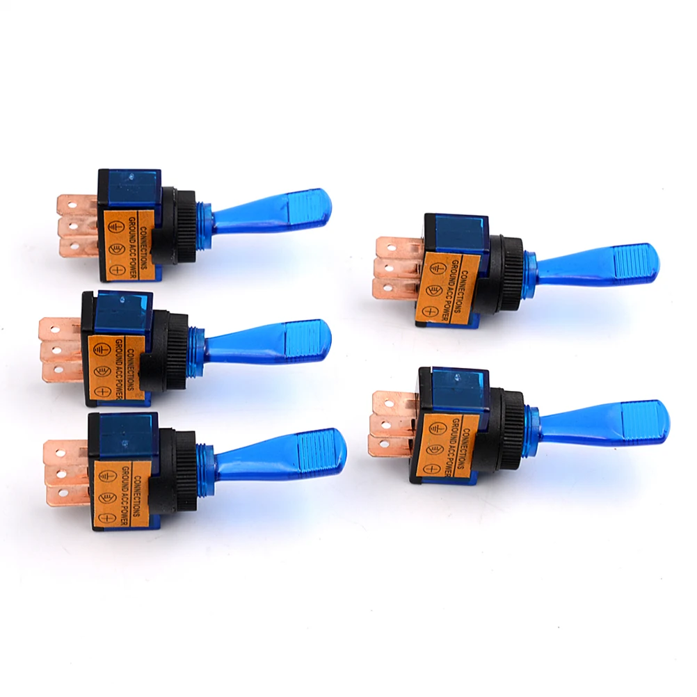 5 pcs 12 V 20A 3-контактный Вкл/Выкл светодиодный Переключить ползунковый переключатель для автомобиля мотоцикла лодка (синий)