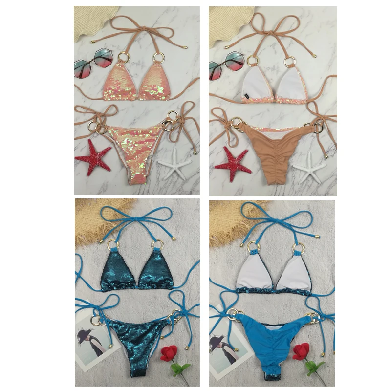 2018 Hot Sell Bikini Set Women Sexy Low Waist Bathing Suit Simple Sequins Beach Brazilian Swimsuit Halter Bandage Swimwear 2018 Hot Sell Bikini Set Women Sexy Low Waist Bathing Suit Simple Sequins Beach Brazilian Swimsuit Halter Bandage Swimwear