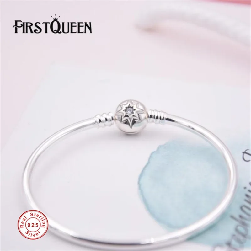 

FirstQueen Solid 925 Sterling Silver Bangle With Star Clasp Fit Charms Bracelets For Jewelry Making Fine Jewelry