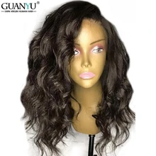 Парики из натуральных волос на кружевной основе Glueless 13*4, короткие бразильские волосы Remy, волнистые волосы на фронте, парик с волосами для детей, для черных женщин, Guanyu