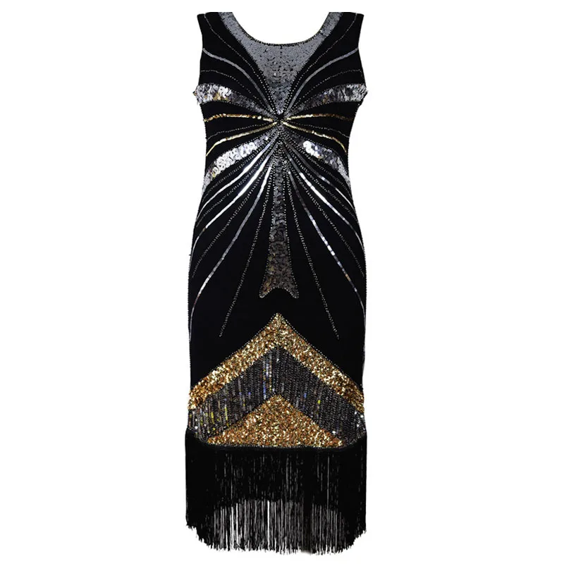1920s Great Gatsby Robe Sequined Embellished Fringed Dress O-Neck Tassel Flapper Dress Summer Party Dresses vestidos verano 2018 (5)