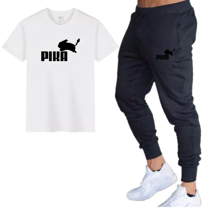 

2019 Summer Men Sets T Shirts+pants Two Pieces Cotton Sets Hot Sale Casual Tracksuit New Male Tshirt Gyms Fitness Men Trousers