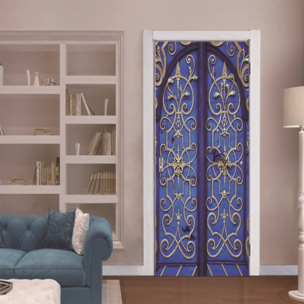 3D Мусульманский Стиль дверь стикер деревянный ремонт дверей Спальня Гостиная Дверь домашний декоративный самоклеющийся водонепроницаемый стикер s