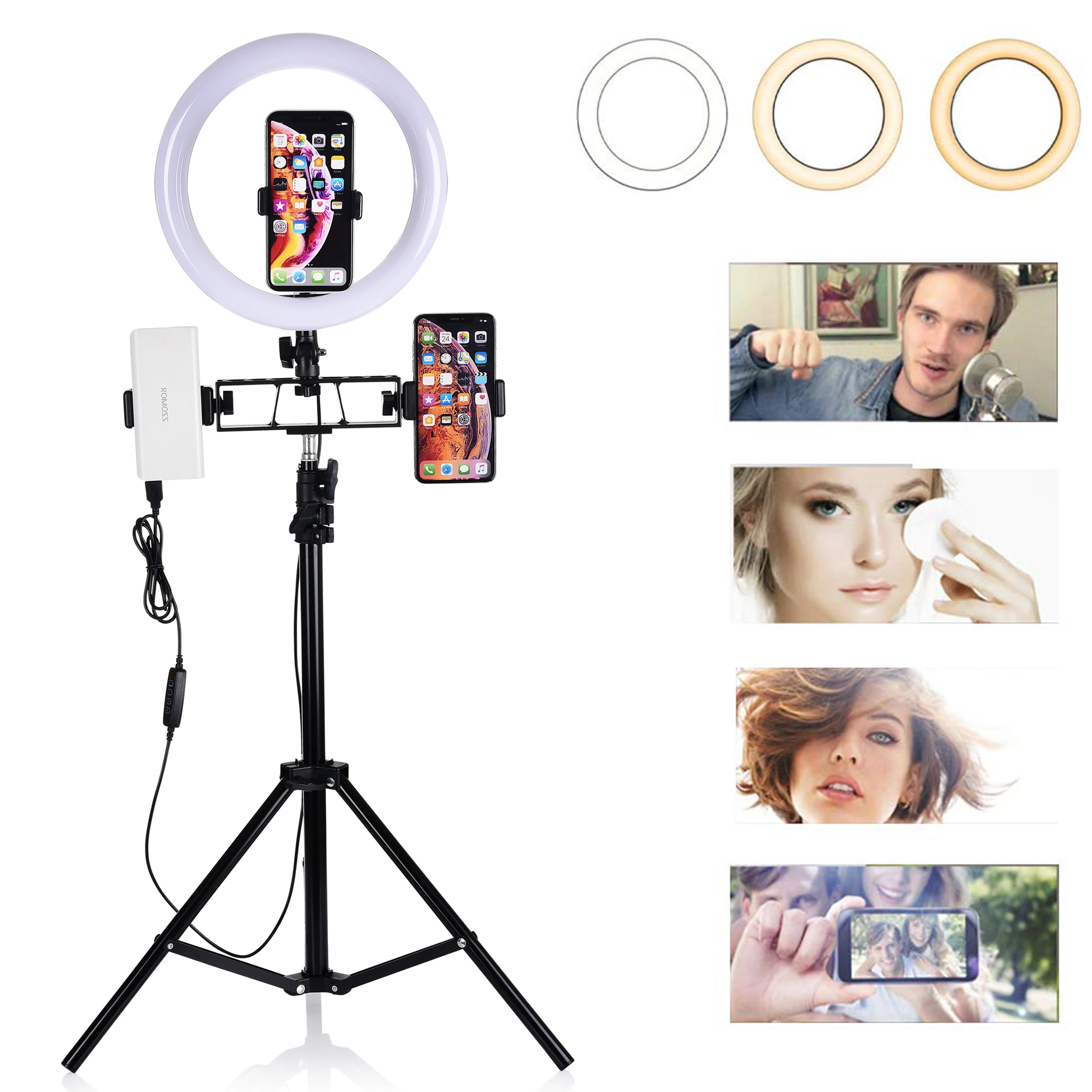 

LED Camera Ring Light Dimmable with Tripod Stand and Phone Holder Remote Control for Youtube Video Shooting/Makeup/Photography