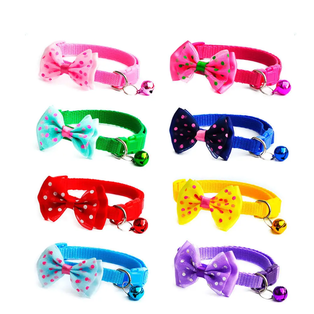 

1pc Candy Color Dot Bowknot Puppy Cats Collars Adjustable Bow Tie Bell Pets Kitten Necktie Small Dogs Collar