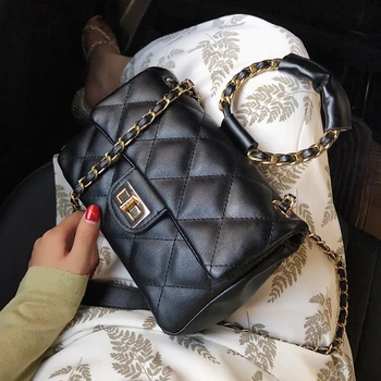 

Elegant Female Chain Tote Bag 2019 Fashion New Quality PU Leather Women's Designer Handbag Lattice Lock Shoulder Messenger bags