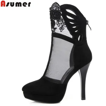 

ASUMER 2020 spring summer new high quality women boots cut outs sexy lace club dance shoes woman platform shoes ankle boots