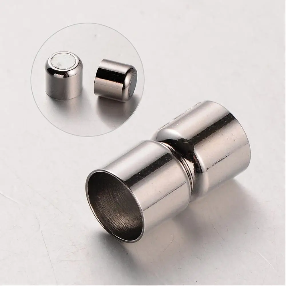 Alloy Clasps, Column, Nickel Free, Platinum, 20x11mm, Hole