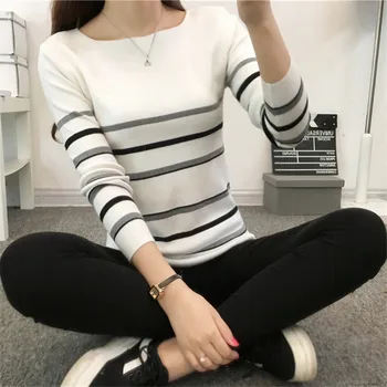 

The fall of the new female striped sweater long sleeved shirt Korean women students a bottoming shirt sweater female