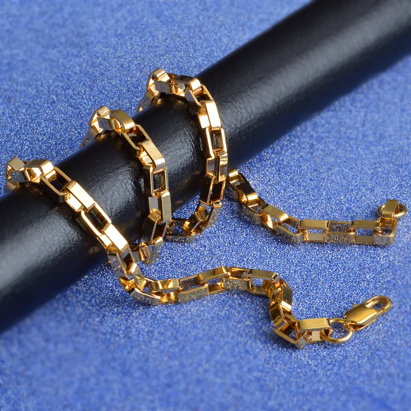 Мужская цепочка ожерелье золотая коробка звено цепи ожерелье для женщин мужские ювелирные изделия Прямая поставка подарки 4 мм KGN376