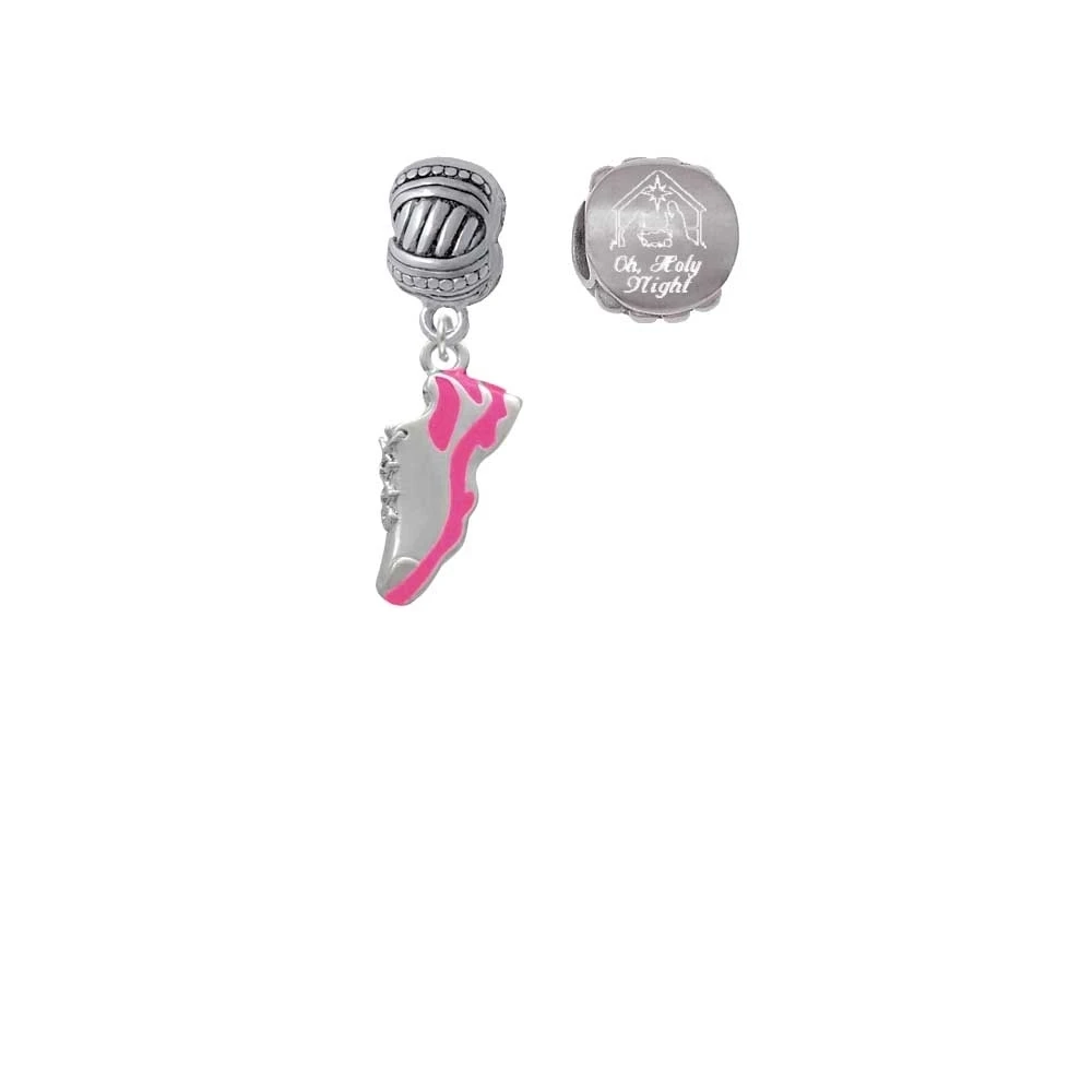 Silvertone Hot Pink Running Shoe Come Let us Adore Him Charm Beads (Set of 2)