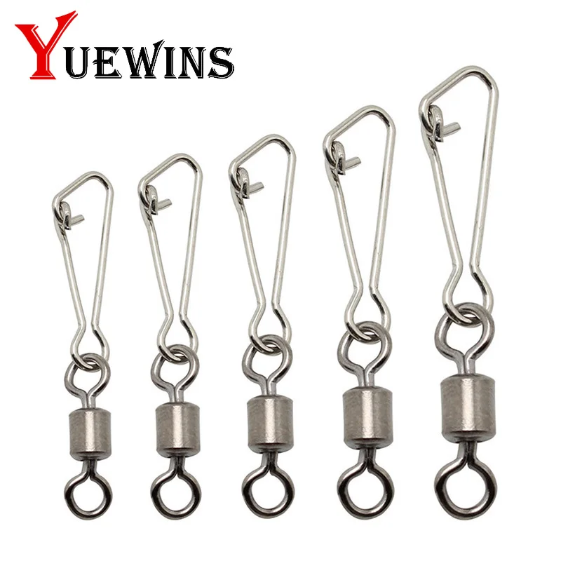 

Yuewins 50pcs/lot Connector Barrel Swivels Rolling Swivels with Nice Snap Stainless Steel Fishing Hook Connector Accessories