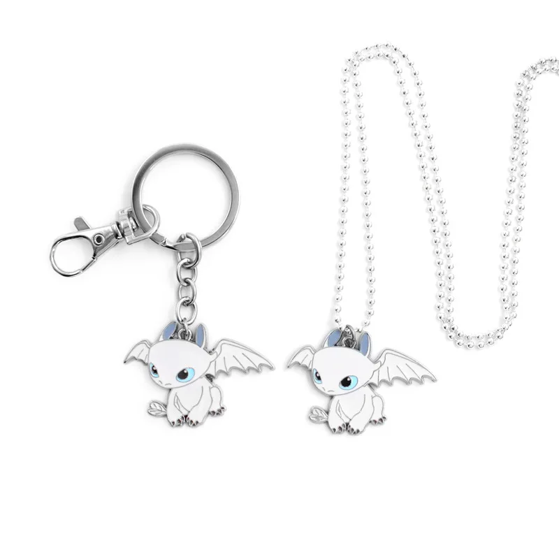 

How to Train Your Dragon Light fury zinc alloy keychain necklace lovely Toothless Night Fury pendant keyring toys