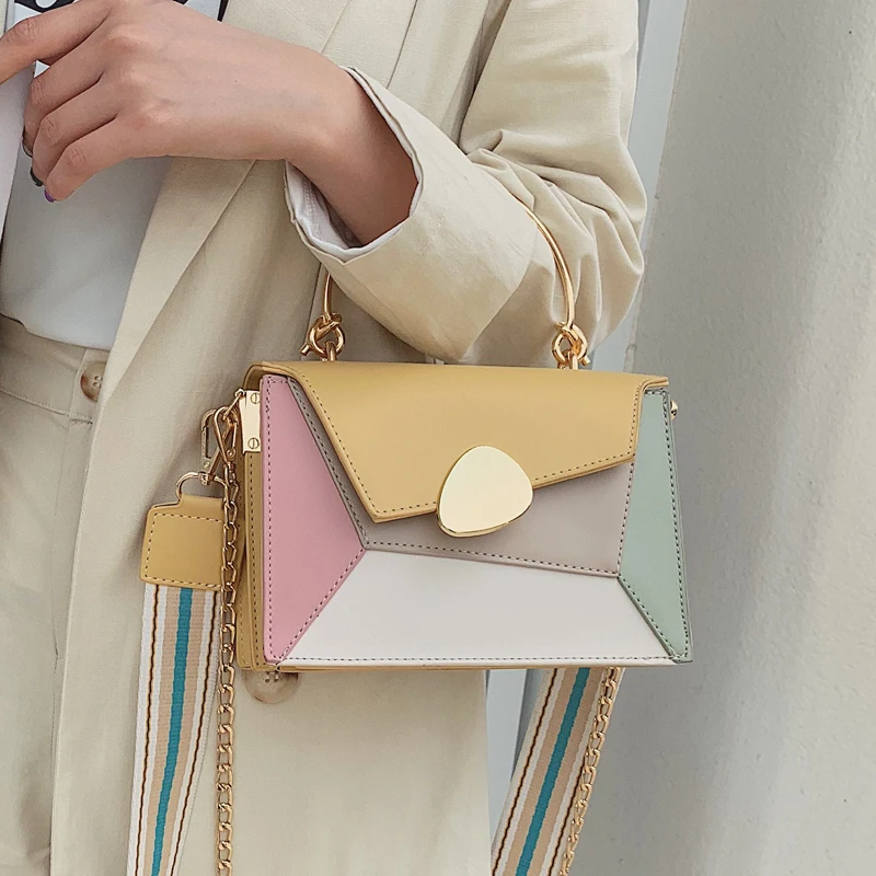 Contrast color Leather Crossbody Bags For Women 2019 Travel Handbag Fashion Simple Shoulder Messenger Bag Ladies Cross Body Bag