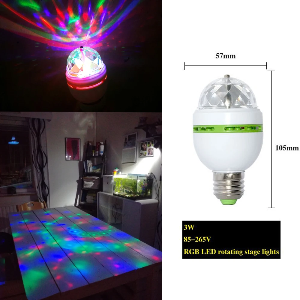 

E27 3W AC90-260V Colorful Auto Rotating RGB LED Bulb Stage Light Disco DJ Party Lamp Holiday Bulb for Bar KTV Lighting